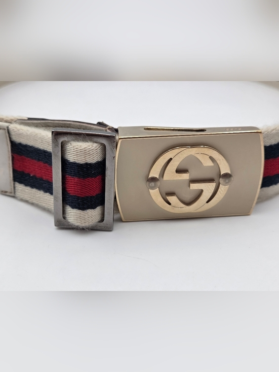 Gucci Red/Green Canvas Web Interlocking G Buckle Belt Size 85/34 main image 8